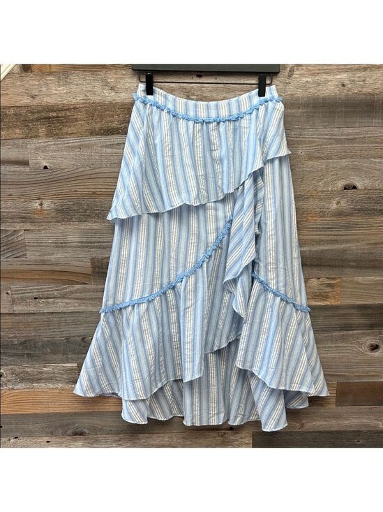 Moon River Dresses & Skirts - Moon River NWOT Light Blue Striped Ruffle Fringe High Low Maxi Skirt 100% cotton